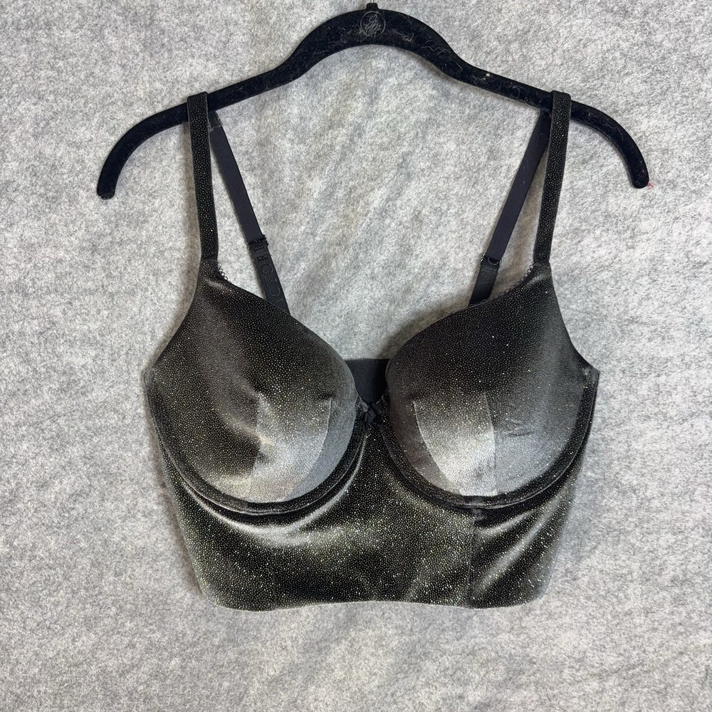 Victoria's Secret Lined Demi Velvet Sparkle Bustier Bra 36DD Black Sexy Party